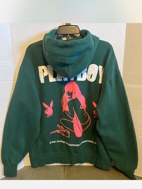 PLAYBOY Green Hoodie with Pink Graphic